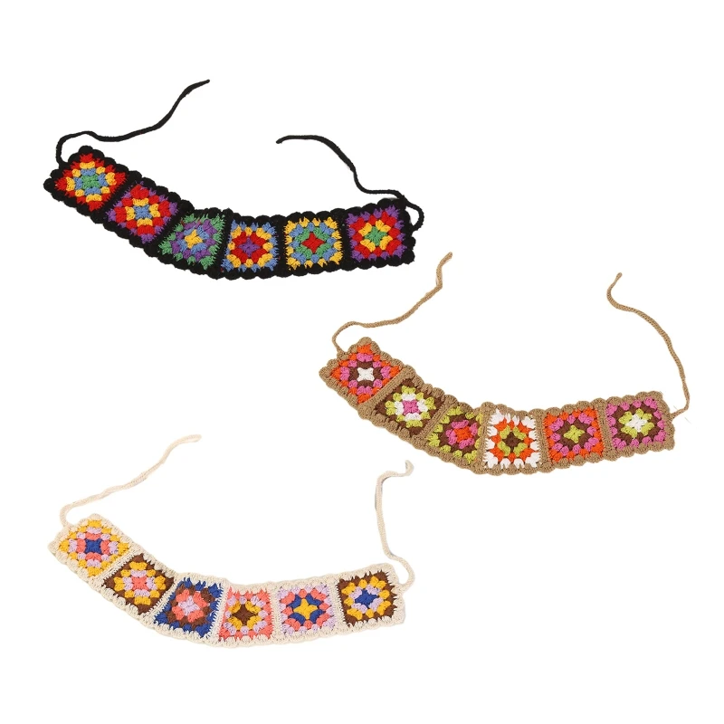 

Цветочный вязаный крючком шарф для волос банданы для женщин вязаный головной платок