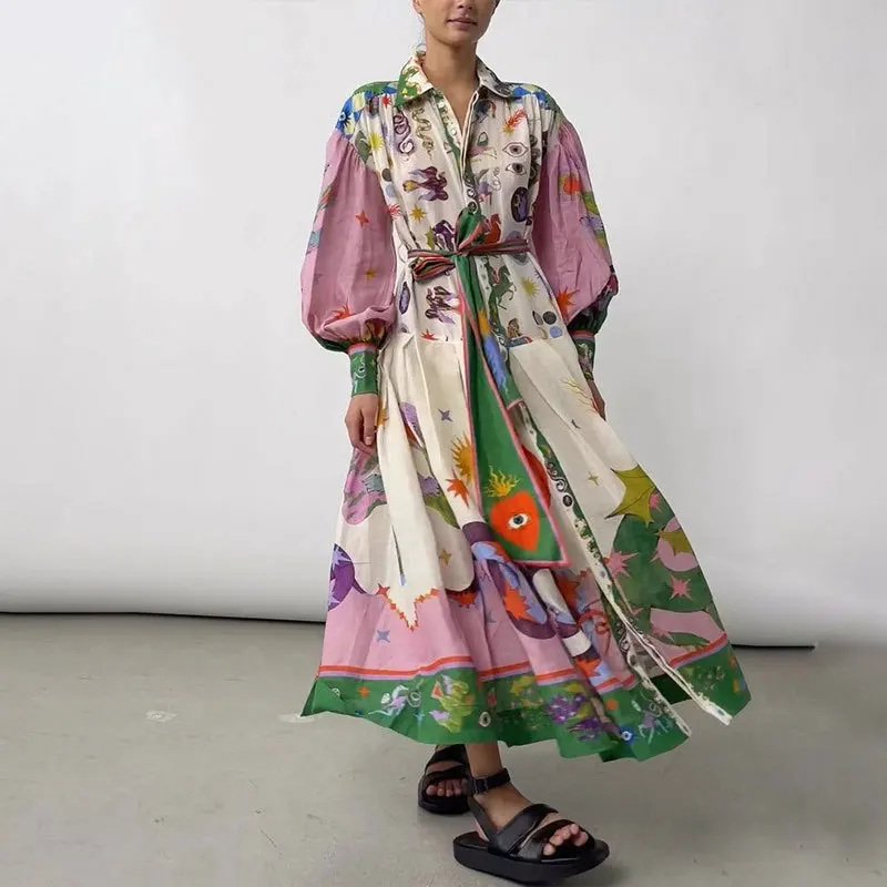 Женское повседневное длинное платье элегантное винтажное мешковатое Платье с