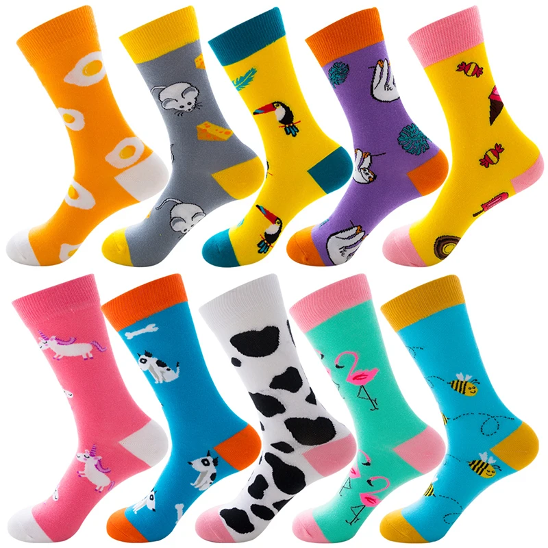 

colorful men's socks cotton cute pattern fashion streetwear novelty Cartoon animal dog mouse bee cow unicorn man women socks