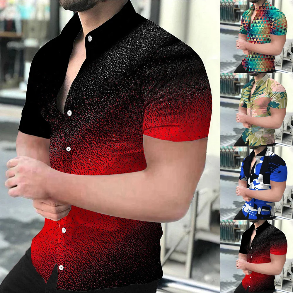 

Men's Shirts Slim Tops Summer Short Sleeve Harajuku Solid Hawaiian Shirt Casual Oversized Clothes Loose V Neck T-Shirts New