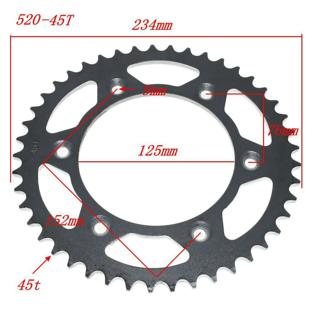 Звездочка 520-45t 125мм для ATV Quad Sunl/Taotao/Eagle/Loncin Go kart Razor Dirt Armada on, подходит для двигателей объемом 150/200/250/300 куб. см.