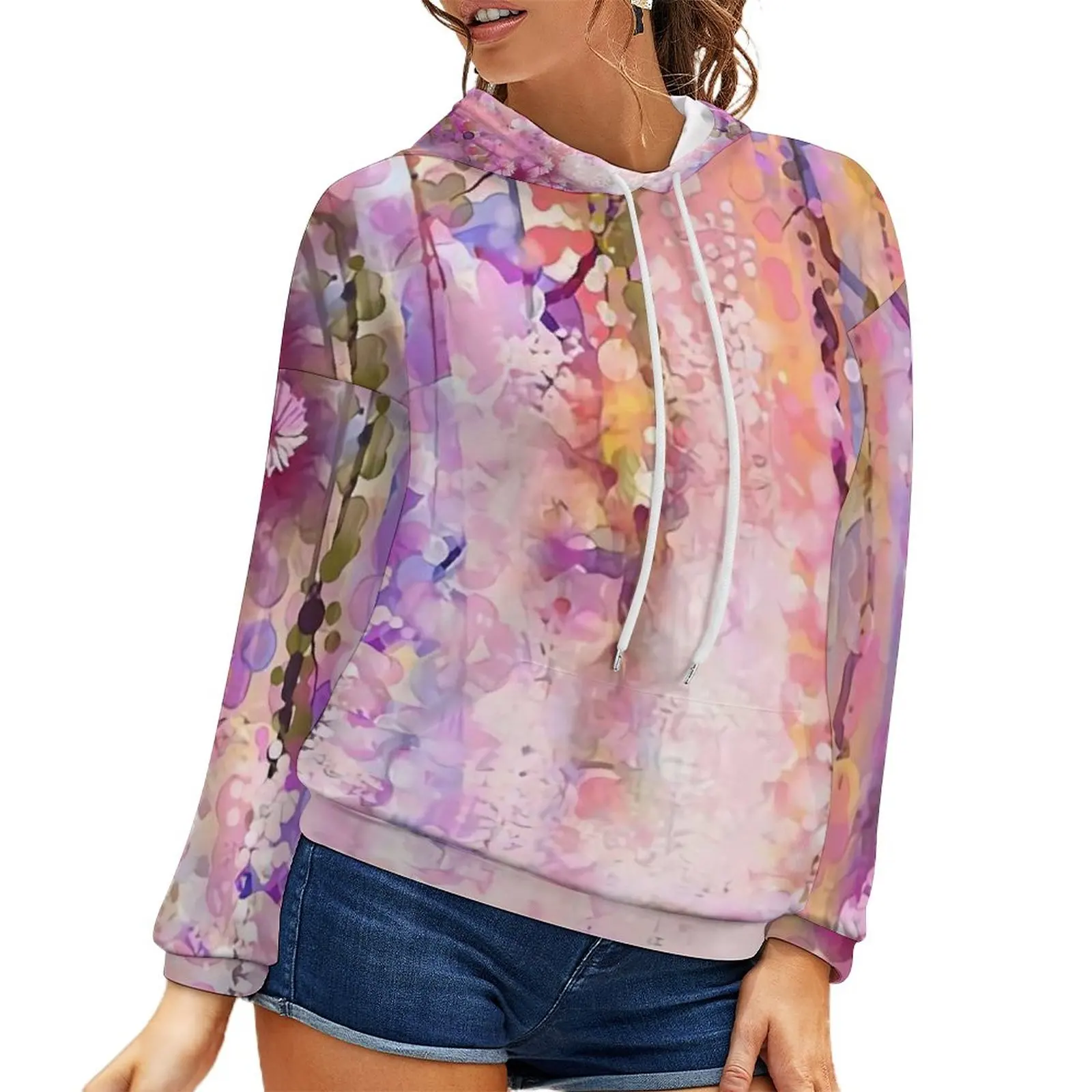 

Свитер с капюшоном и открытыми плечами Женский, дышащий свитер с цифровым принтом и цветочным принтом травы, модная одежда на весну и осень
