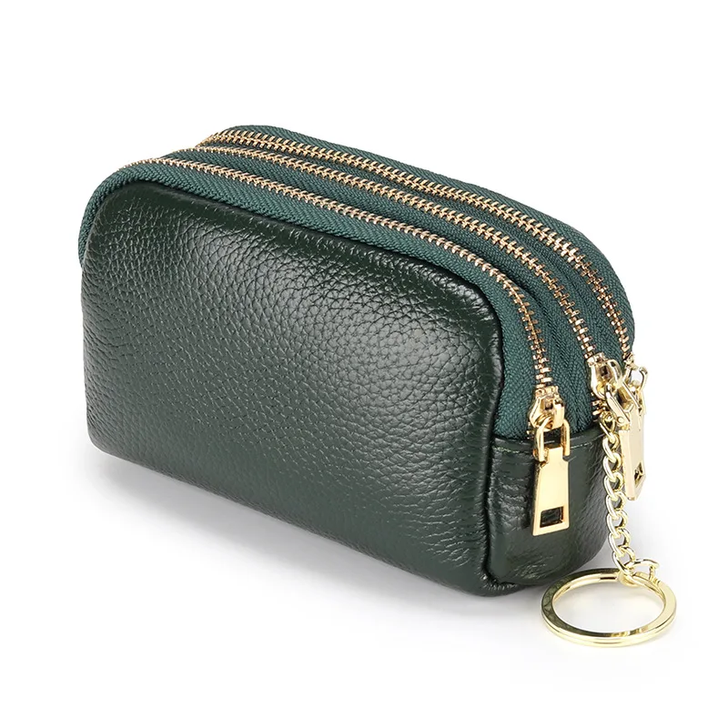 

ROYAL BAGGER Mini Small Genuine Cow Leather Coin Purse Three Zip Pouch Key Holder Case Short Wallet Purses for Women