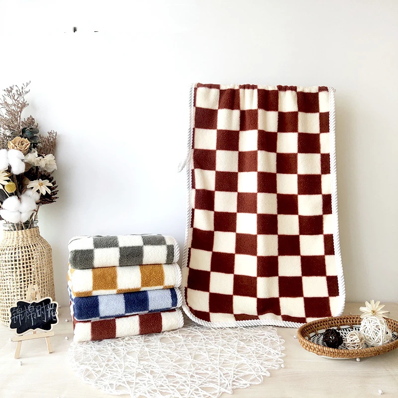

Coral velvet checkerboard plaid towel thick printing lint-free face towel adult children's towel bath towel set