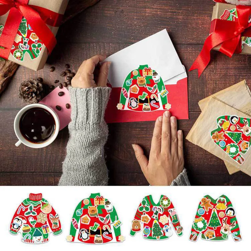 Фото Funrous Christmas Sweater DIY Stickers for Kids Make Your Own Ornaments Tree Xmas Sweater  Winter Party Supplies Crafts Decor №4