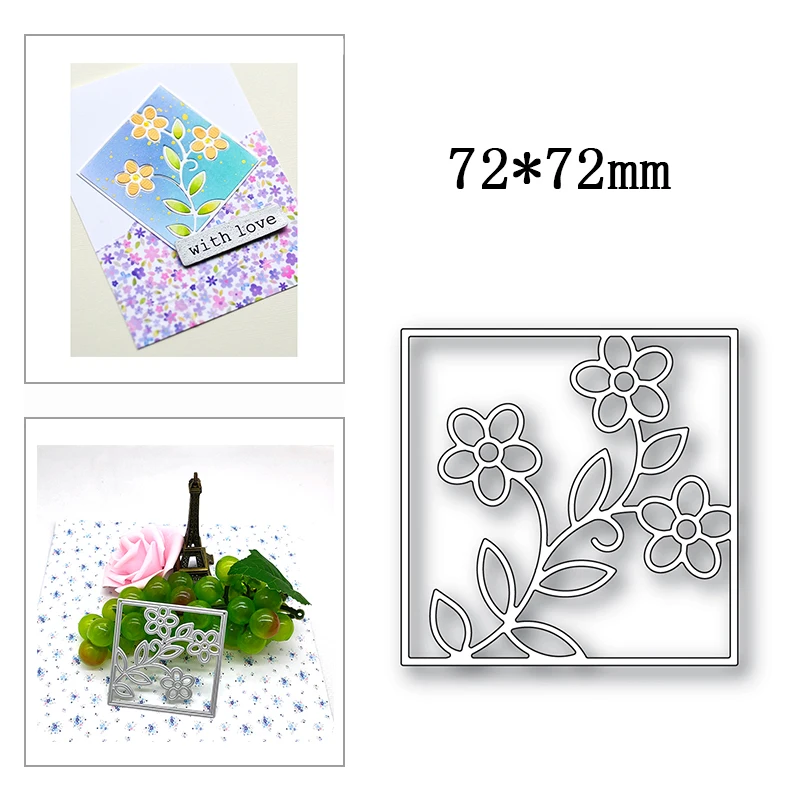

New Three Flowers In A Square Metal Cutting Die Scrapbook Template Cutting Card Making Decorative Relief Photo Album Diy Crafts