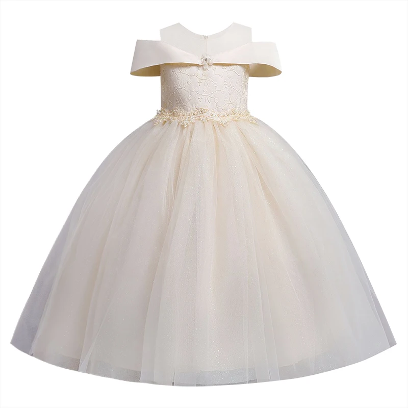 

4-15Y Kids Girls Long Lace Flower Party elegant Ball Gown Prom Dresses Kid Girl Princess Wedding Children First Communion Dress