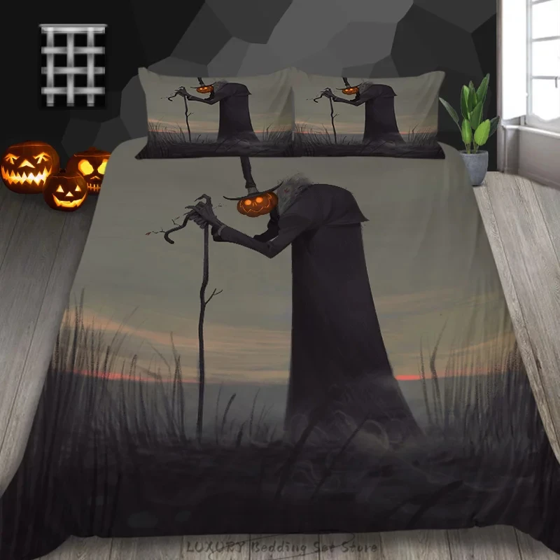 

3pc Duvet Cover Halloween Skull Pumpkin Festive Atmosphere Decoration Kids and Adults Bedding Set Single Double Queen Bedroom