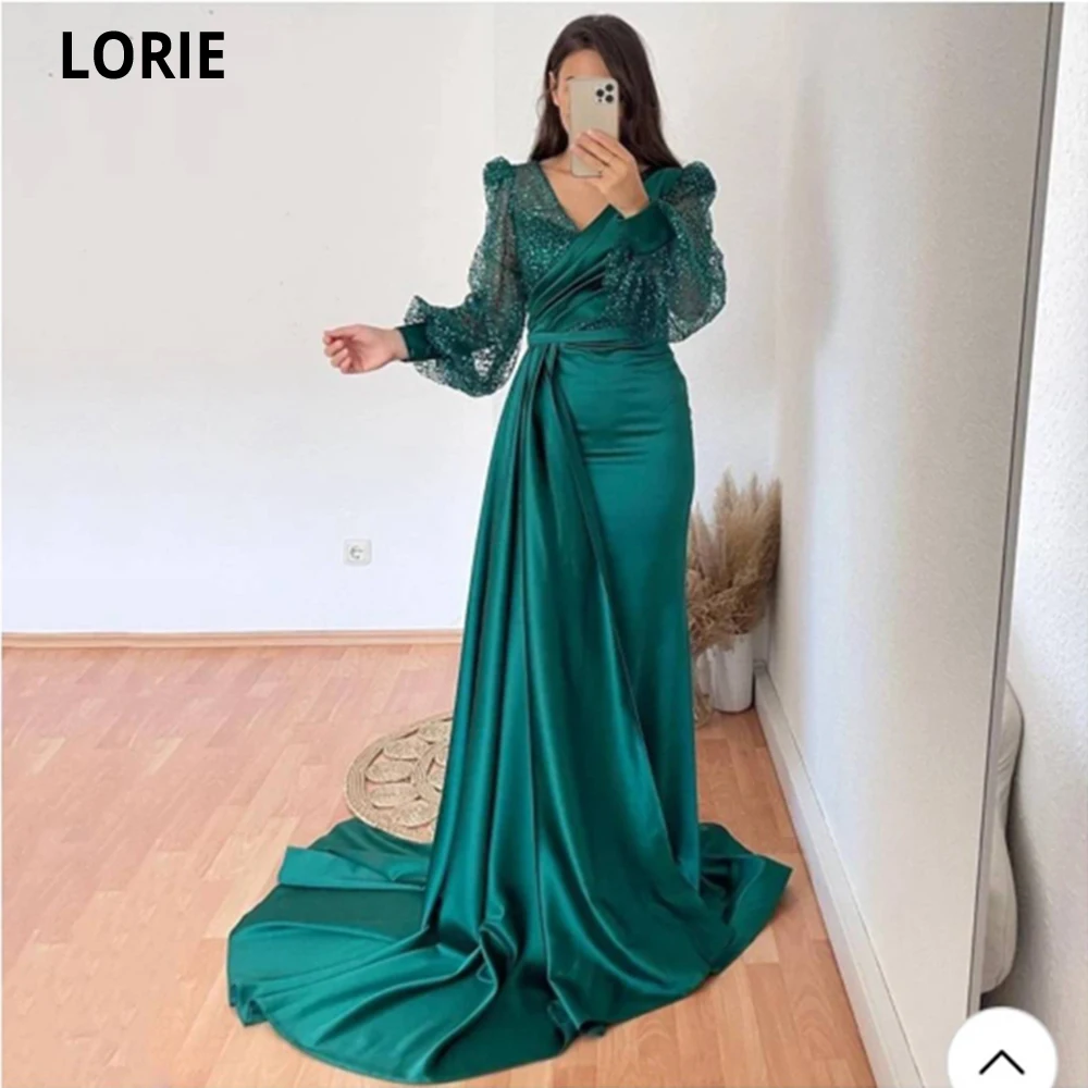 

LORIE Puff Sleeves Mermaid Saudi Arabia Prom Party Dresses Beaded Sequins Formal Evening Dress Vestidos De Noche Abendkleider