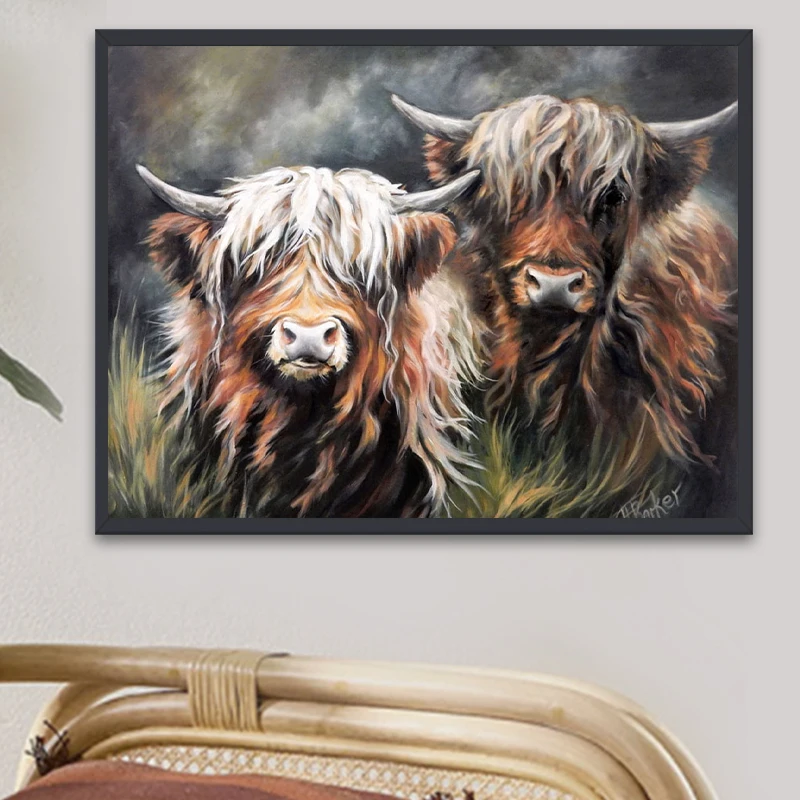 

5D живопись, животные, «сделай сам», Круглая Полная Алмазная картина Highland с крупным рогатого скота, алмазная вышивка, декоративная картина, п...