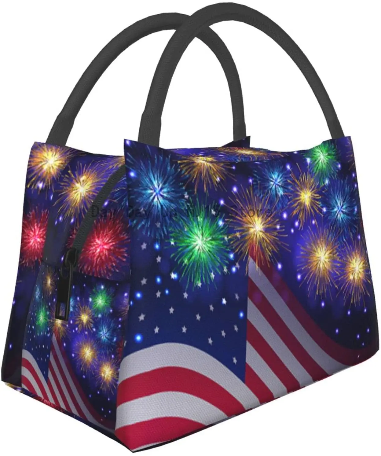 

Firework American Flag 4th Of July Print Portable Lunch Bag Meal Containers Insulation Bag For Office Work School Picnic Beach