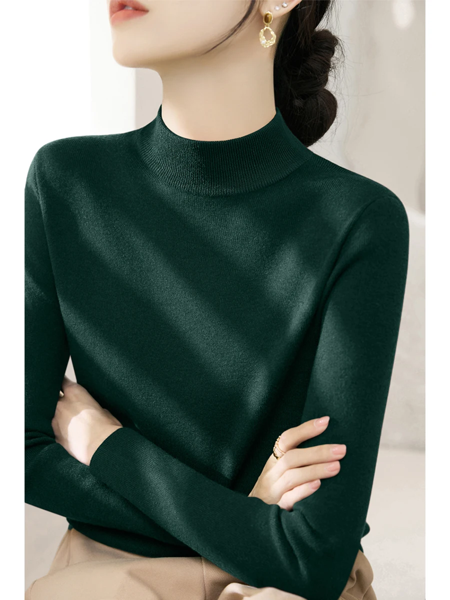 Fashion Slim fit Pullover Base All-Match Inner wear Knit Half-high Collar Fleece Winter Long sleeve Lazy Sweater Top