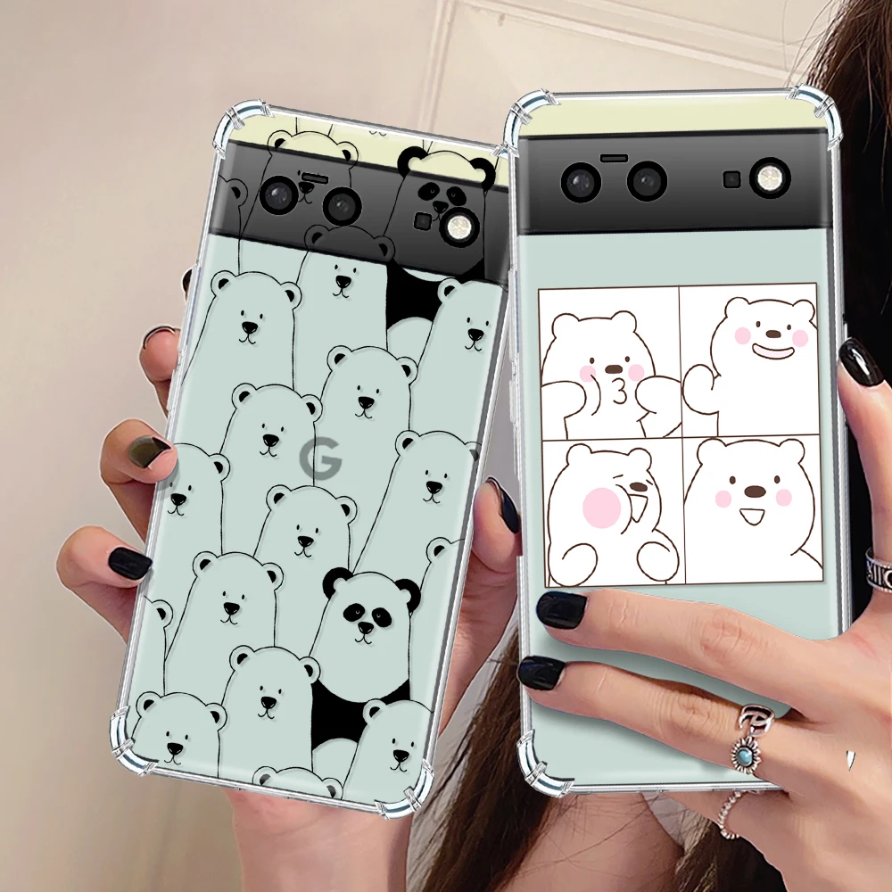 

Cartoon Cute Bear Case for Google Pixel 7Pro 7 6a 6 6Pro Shockproof Protection Shell Transparent Soft Silicone Cover Fundas