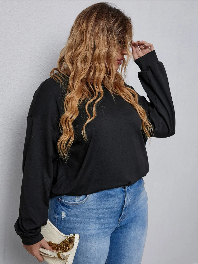 Women's Large Women's Clothing Station Fashion Solid Color Off Shoulder Buckle Long Sleeve T-shirt plus size feminino
