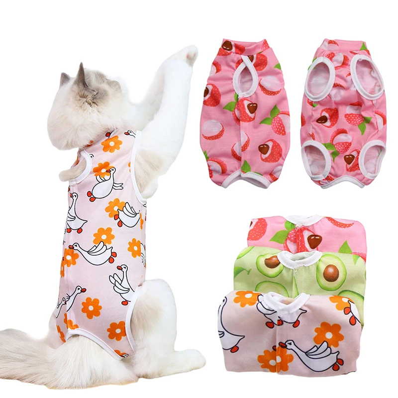 

Breathable Cat Weaning Sterilization Clothes Cute Fruit Printed After Surgery Recovery Pet Care Suit Anti-licking Vest for Cats