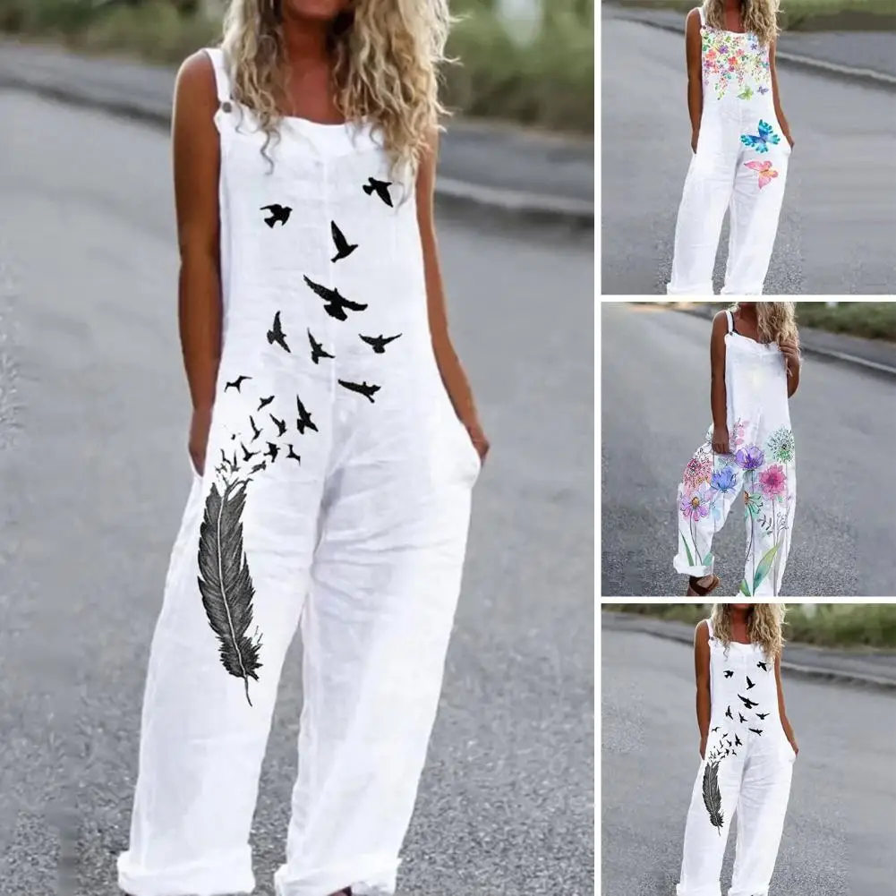 

Summer Women Jumpsuit Japanese Suspenders Plain Trousers Ladies Fashion Loose All-in-one Full Length White Casual Wide Leg Pants
