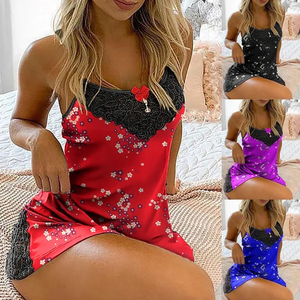 

Women's Pajamas Summer Ice Silk Lace Lace Suspenders Lingerie Cozy Loungewear Nightwear Cute Flowers Pijama Sexy Lingerie 2022