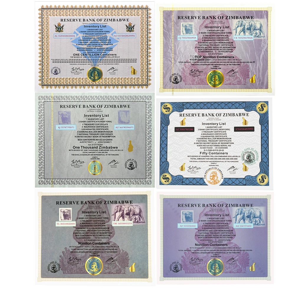 

6style Large Zimbabwe Banknotes with Beautiful Fluorescent Watermark Fans Fan Memorial Collection Home Decoration Holiday Gift