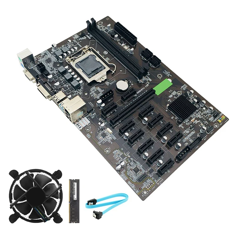 

B250 Mining Motherboard 12 GPU Bitcoin Etherum Motherboard LGA 1151 With DDR4 8GB 2133MHZ RAM +Cooling Fan+SATA Cable