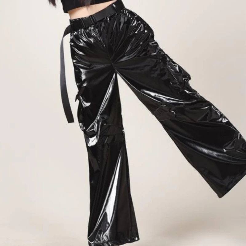 Одежда для взрослых в стиле хип-хоп костюм K-POP женские серебристые черные кожаные