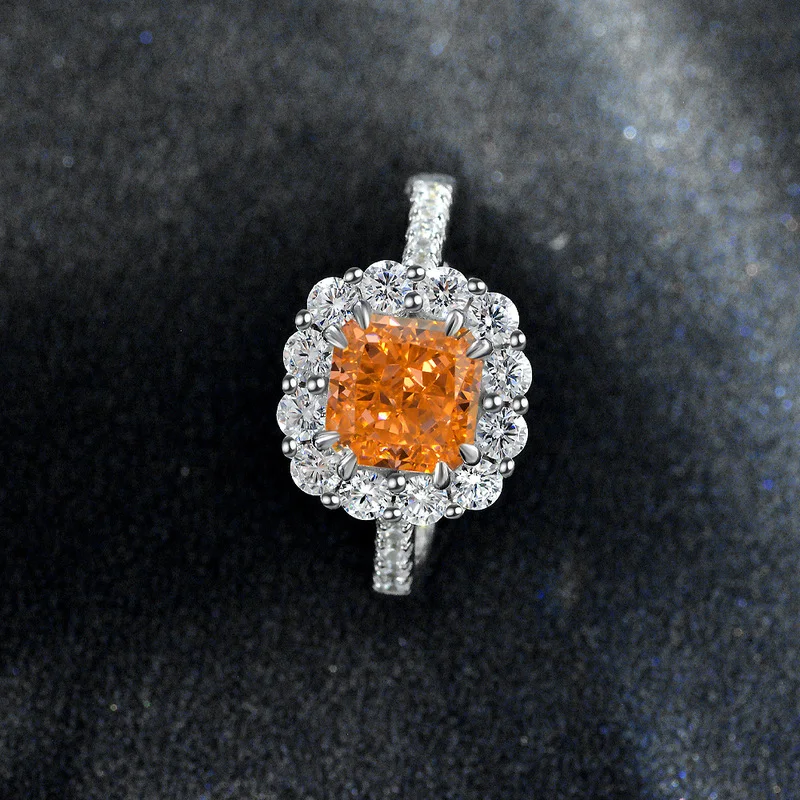

Serenity Day Resizable Orange Square Shiny High Carbon Diamond Gemstone Rings 925 Sterling Silver Ring for Women Best Gifts