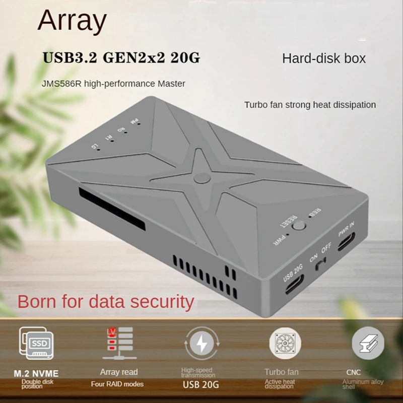 M.2 NVME SSD RAID, M.2 NVME SSD Case ,USB3.2 GEN2 X2 Type-C ,20Gbps ,JMS586R Chip ,For M.2 NVME 2230 2242 2260 2280