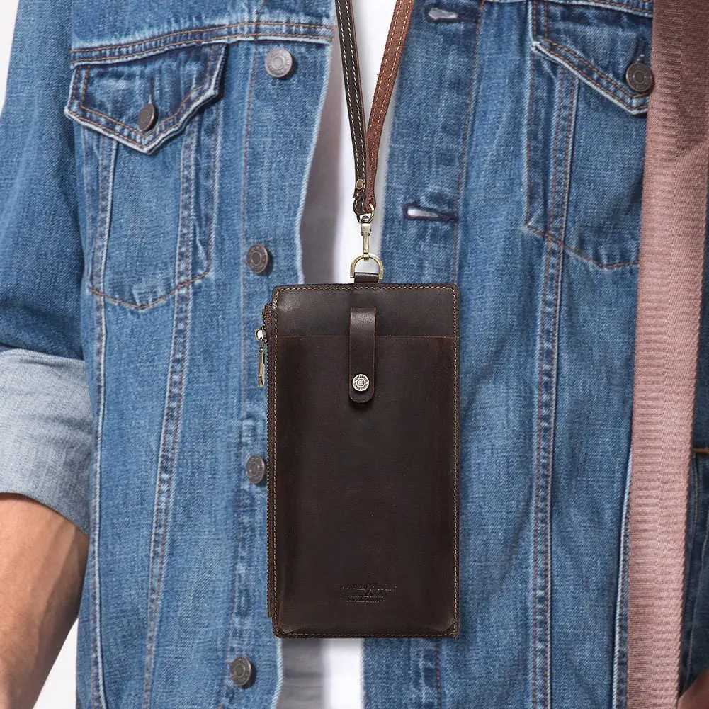 European And American Style Leather Mobile Phone Bag Crazy Horse Leather Zipper Buckle Casual Unisex Bag Leather Coin Purse