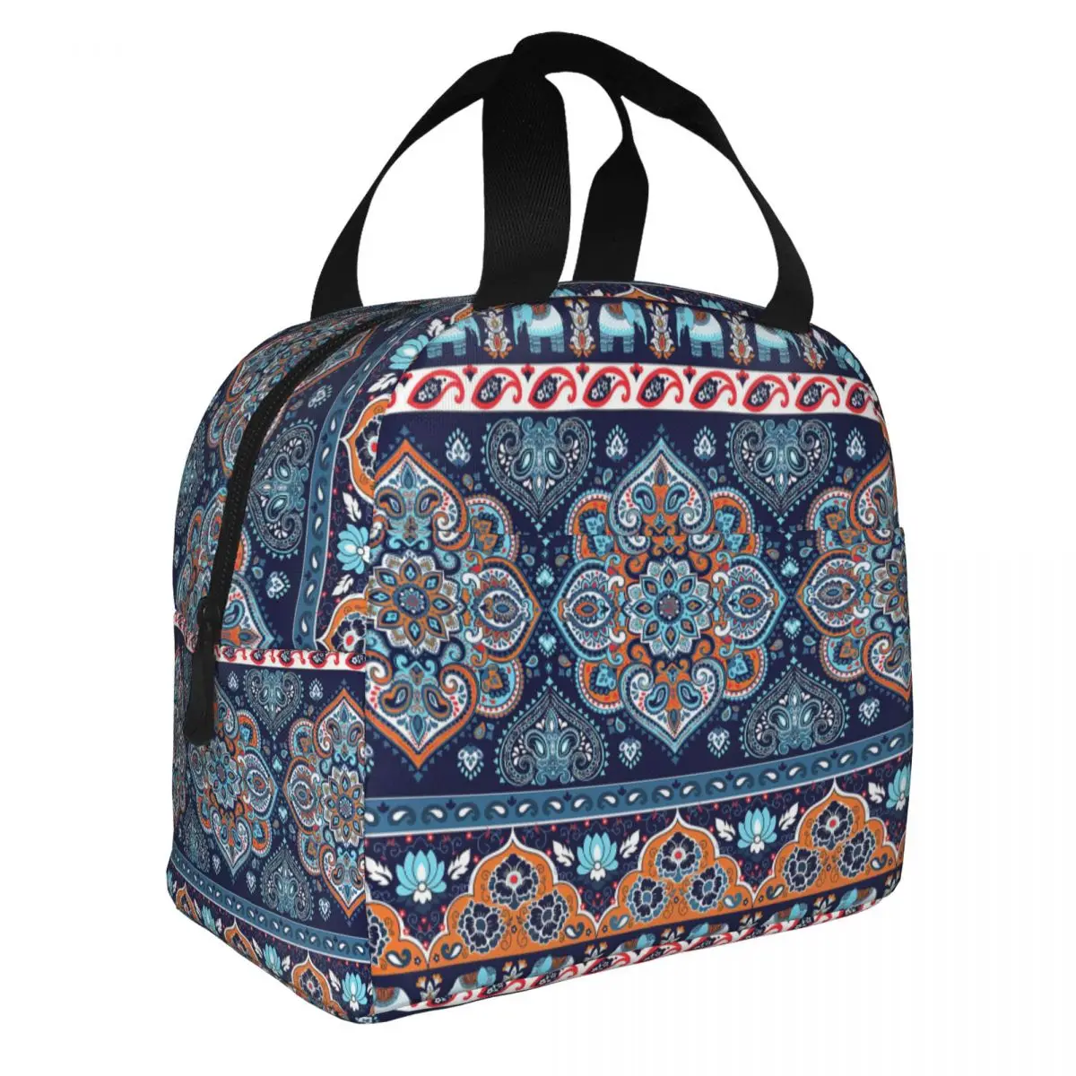 Indian Rug Paisley Ornament Pattern Lunch Bento Bags Portable Aluminum Foil thickened Thermal Cloth Lunch Bag for Women Men Boy