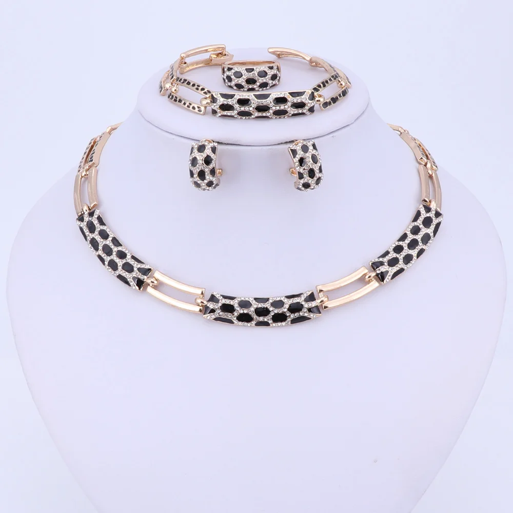 Ювелирные наборы ожерелье кольцо браслет серьги свадебные золотые цвета для