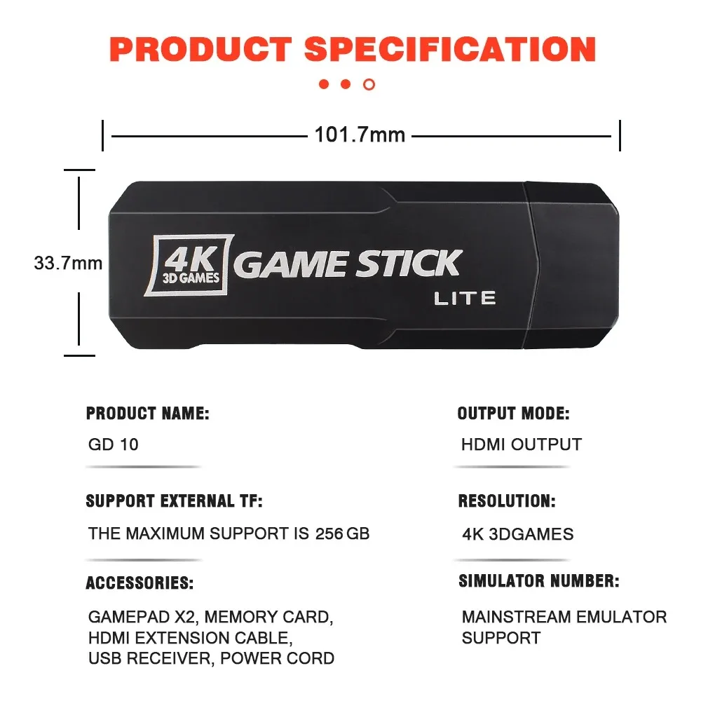 Новая игровая консоль GD10 PRO двойной беспроводной контроллер 2 4G игровой 4K 58000 256 ГБ
