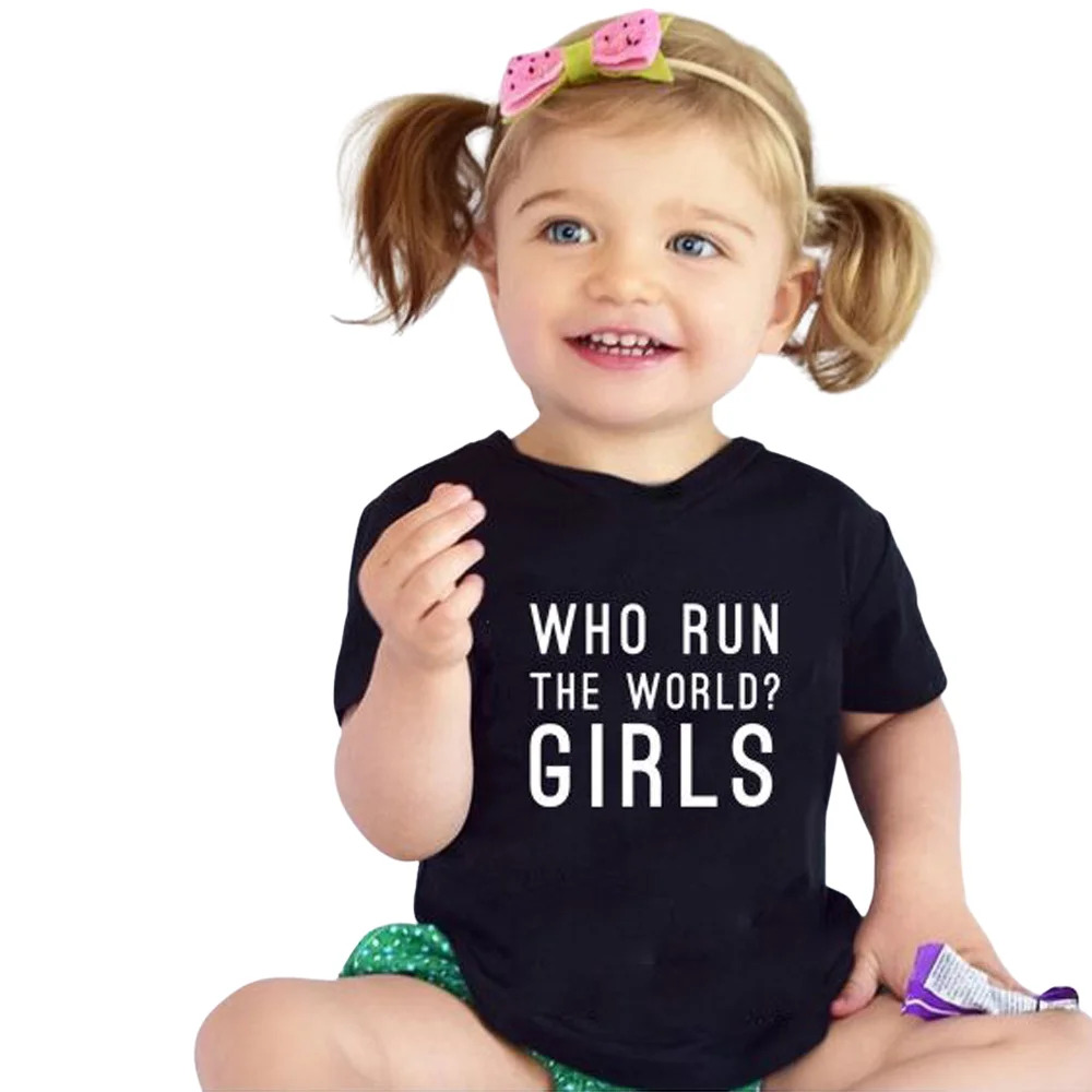 Funny who run the world?girls letter print 100%cotton t shirt gift for daughter summer shirt graphic tees