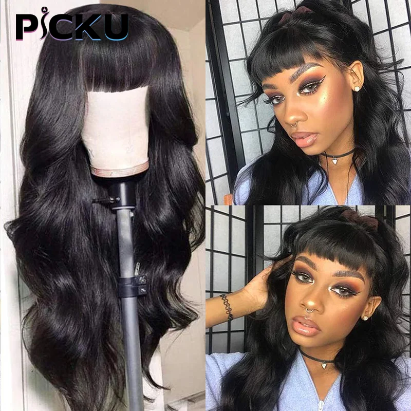 

250 Density Body Wave Wig Malaysian Remy Loose Water Wave Human Hair Wigs With Bangs Human Hair Wig For Women 30 Inch Fringe Wig