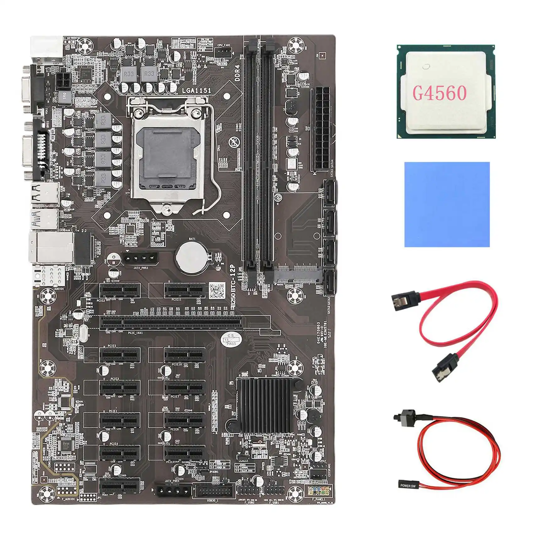 

B250B ETH Mining Motherboard+G4560 CPU+Thermal Pad+Switch Cable+SATA Cable LGA1151 DDR4 12XCard Slot MSATA for BTC Miner