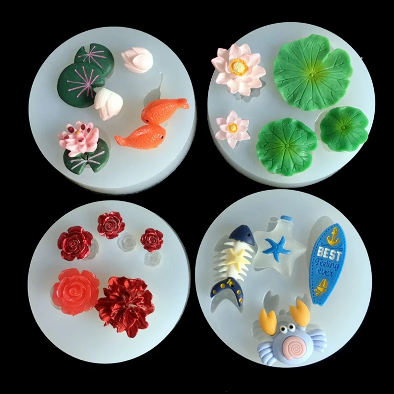 

Lotus Flower Lotus Leaf Silicone Resin Moulds Mini Fish Drifting Bottle Epoxy Casting Mold for Jewelry Pendant DIY Craft