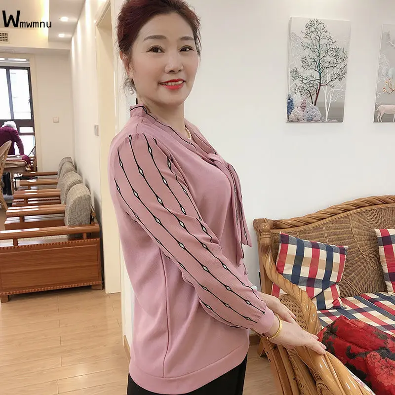 

Summer Long Sleeve V-neck Design Tops Plus Size 5XL Pullover Mom Lightweight Chiffon Shirt New Fashion Vintage Oversized Blouses