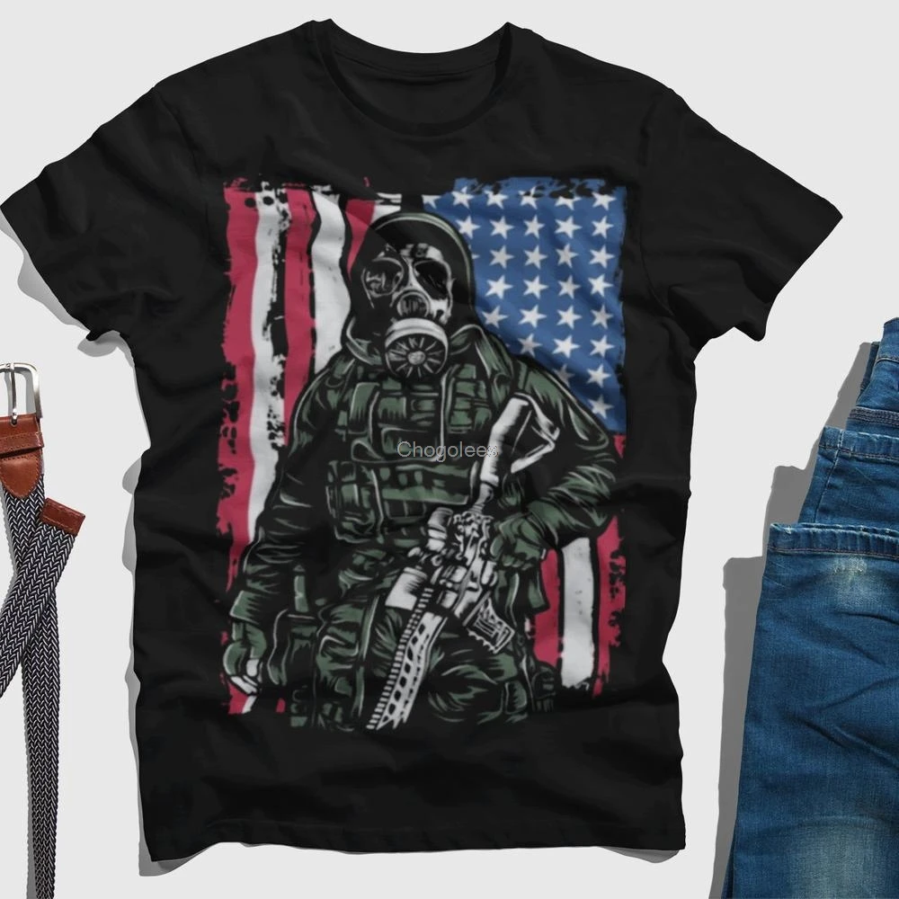 Футболка в стиле ретро с эффектом потертости американский солдат и флаг спецназ
