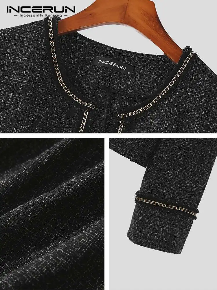 Fashion Casual Style Tops INCERUN 2022 New Men Stitching Chain Shirts Handsome Male Hot Sale Long-sleeved Cardigan Blouse S-5XL