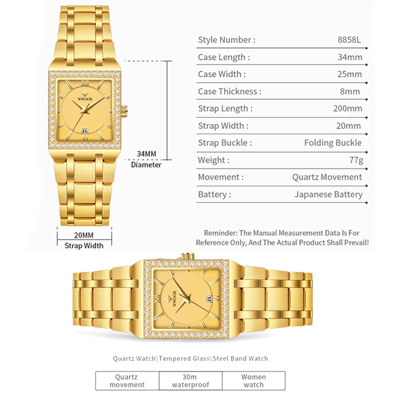 WWOOR Fashion Quartz Watch Female Luxury Elegant Clock Waterproof Steel Band Creative Diamond Women Watches Montre Femme Ladies