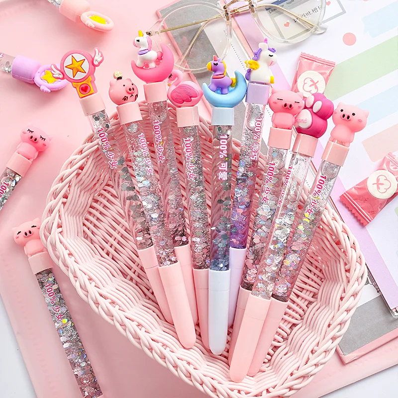 

Kawaii Cartoon Cute 0.5Mm Gel Pen Creative Fairy Stick Star Into Oil Quicksand Magic Colorful Quicksand Pen Toys for Kids