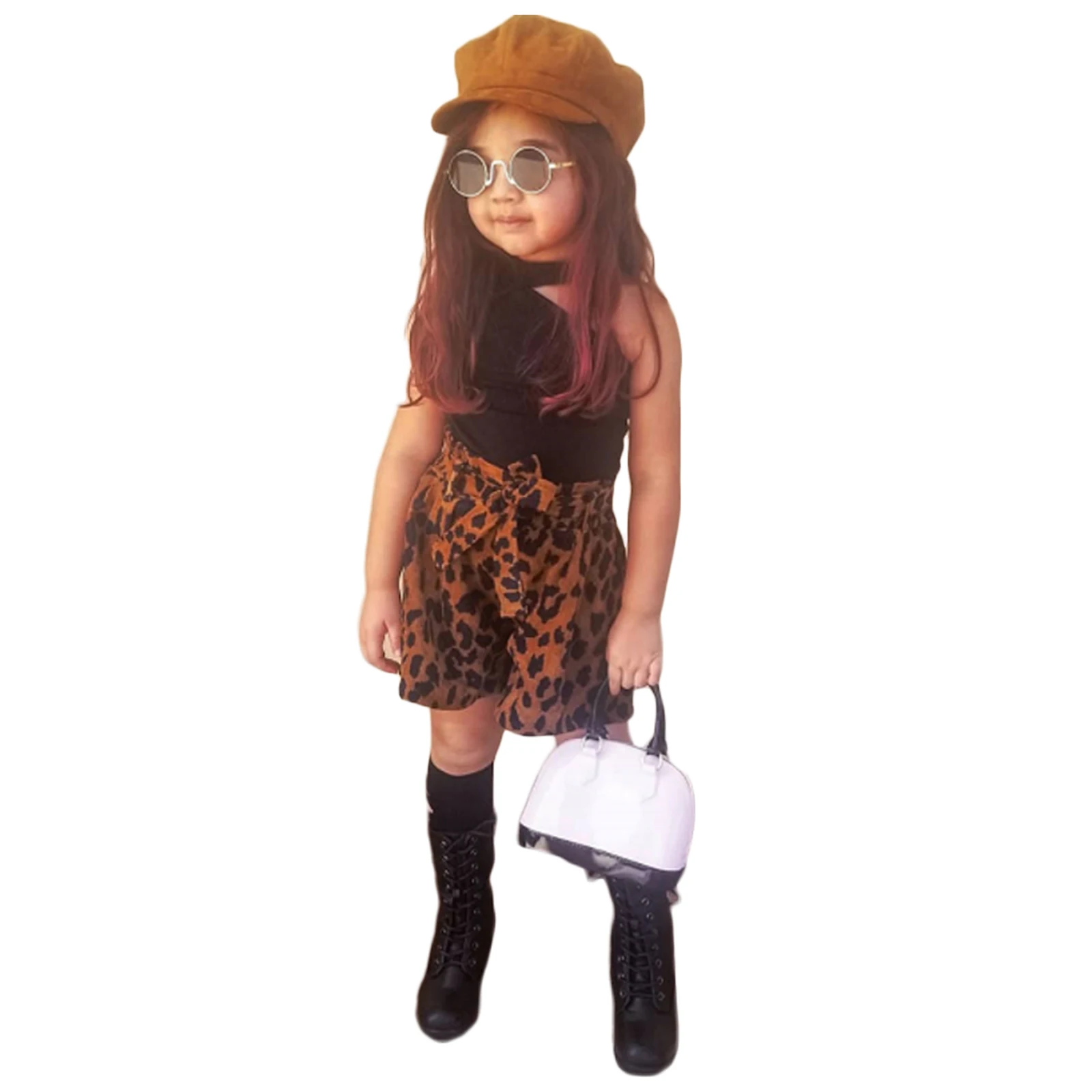 Костюм с жилетом и шортами для маленьких девочек модные однотонные топы на одно