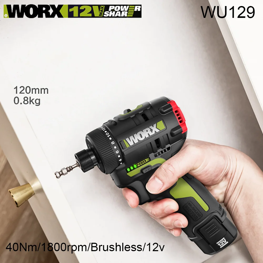 Шуруповерт Worx WU129 беспроводной, 40 нм, 12 В, 1800 об/мин Шуруповерт Worx WU129 беспроводной, 40 нм, 12 В, 1800 об/мин