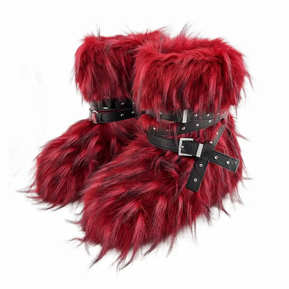 2024 зимние ботинки Sonw для улицы на платформе y2k из волос в стиле панк с шипами