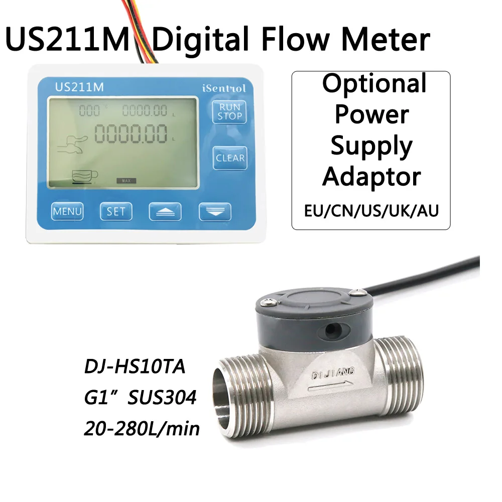

Цифровой расходомер US211M, тотализатор расхода с датчиком расхода воды Inox, двухмерный турбинный расходомер 10-280LPM