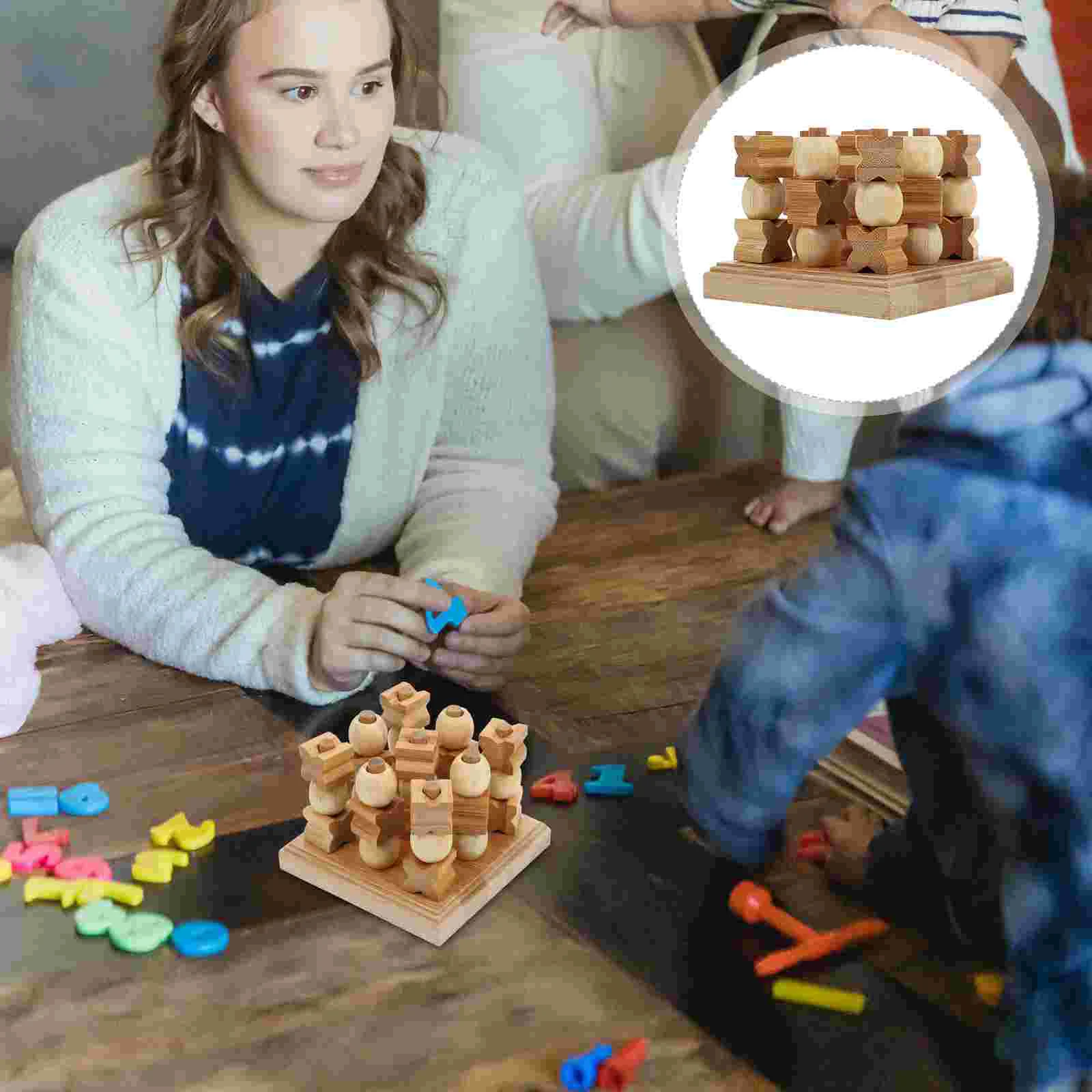 

1 шт. Tictactoe 3D шахматы из бамбука, пазл, шахматная игра светильник-коричневый)