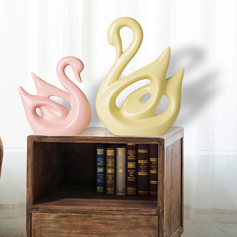 

Modern Wedding Gift Ceramic Couple Swan Statue Accessories Home Livingroom Desktop Figurines Decoration Office Furnishing Crafts