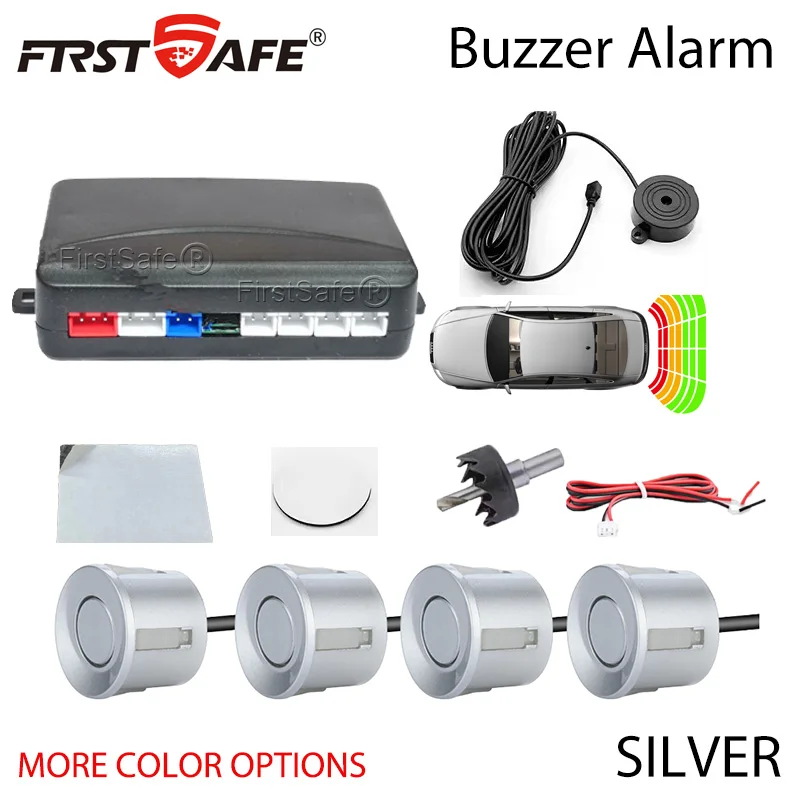 

Заводской комплект датчиков парковки автомобиля FirstSafe, 4 датчика, зуммер, сигнализация, 22 мм, радар обратного резервного копирования, звуковой индикатор, зонд, система 12 В