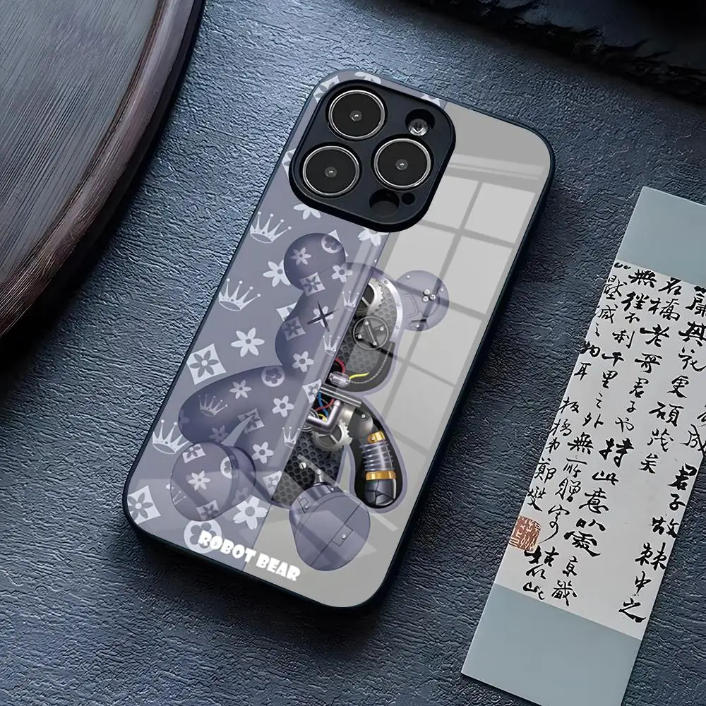 Бренд R-Robots Bear Чехол для телефона IPhone 13 Pro Max 14 16 Plus 12 Mini 11 15 X XR XS 8 7 SE Стеклянная