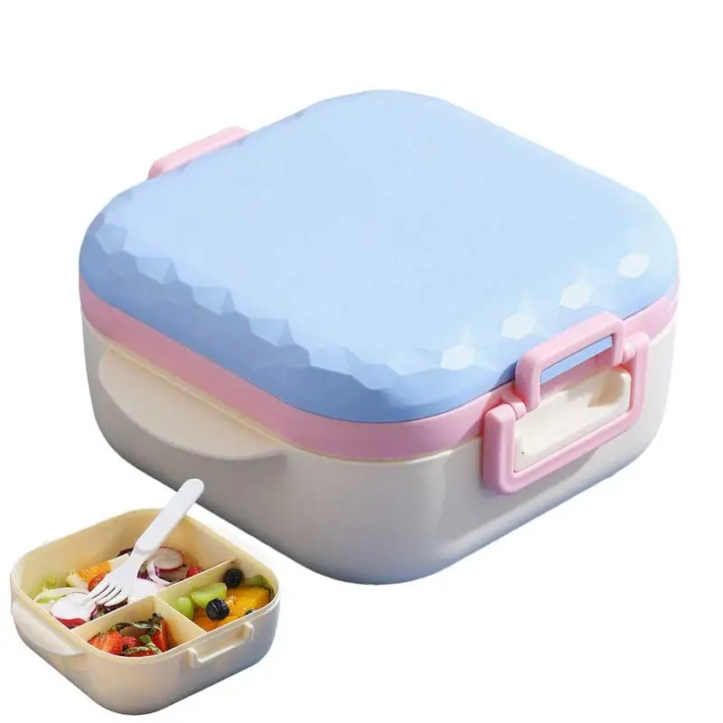 

Portable Lunch Containers 3 Grid Square Bento Food Storage With Fork And Spoon Camping Accessories For Work School Offices