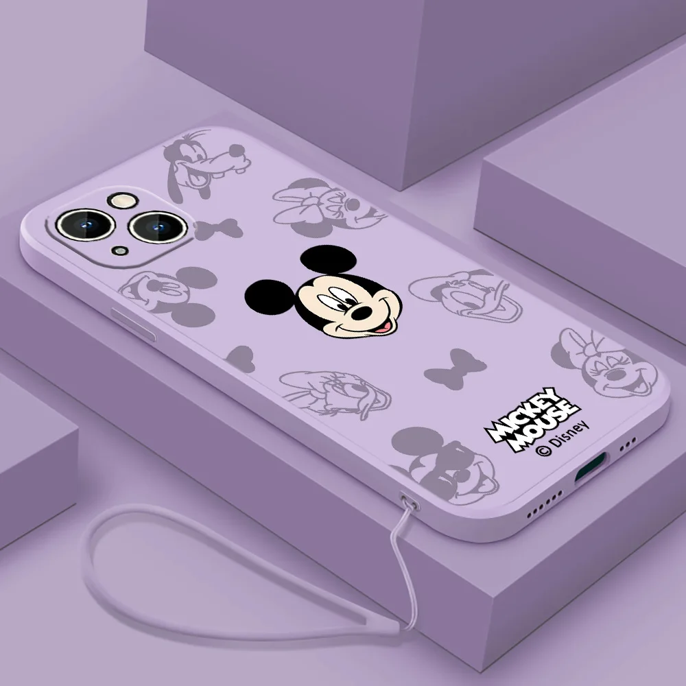 

NEW Cute Mickey Mouse Disney Phone Case For Apple iPhone 14 13 12 mini 11 Pro 8 7 Plus XR XS X Max Liquid Rope Funda Cover