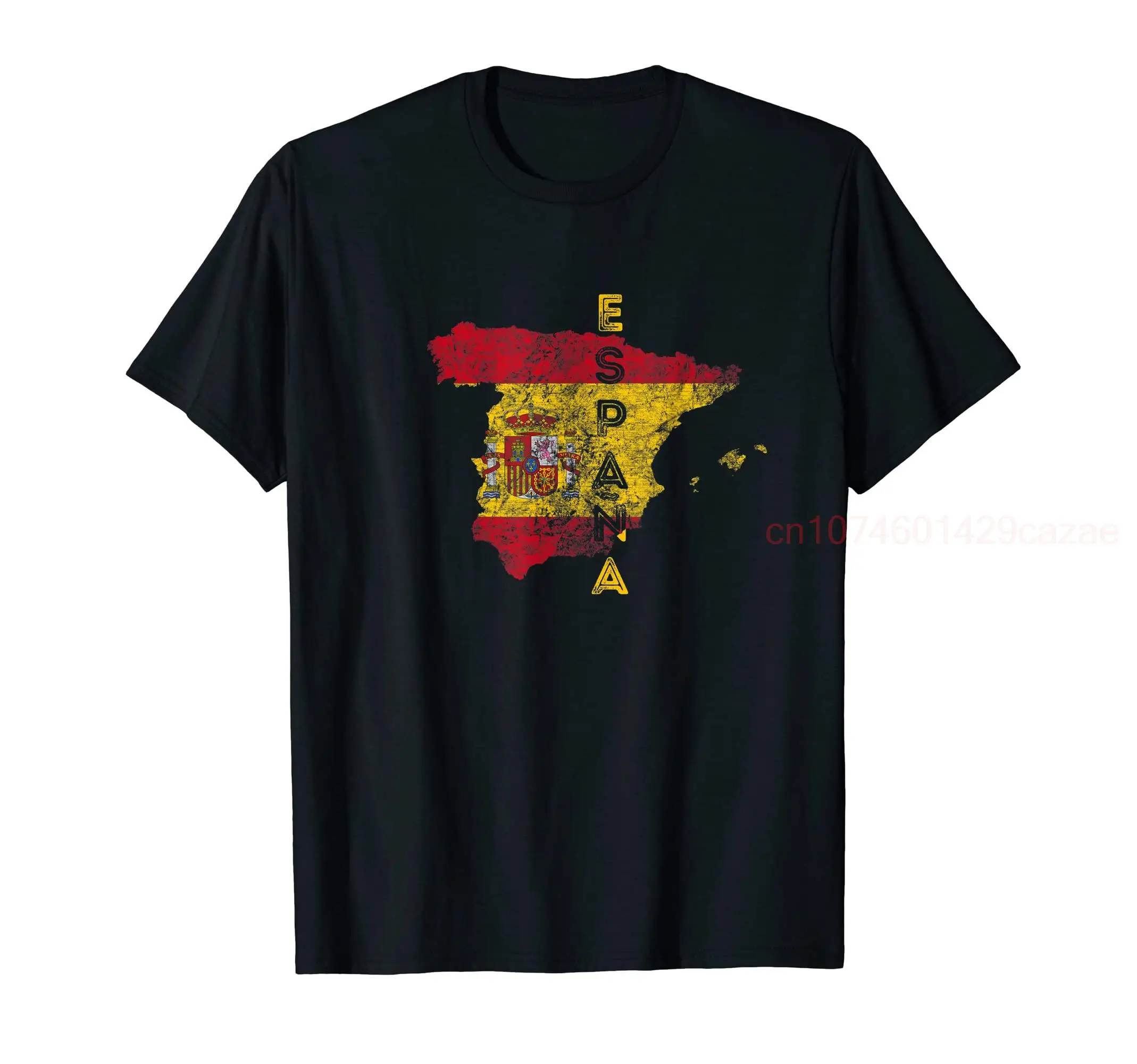 

100% Cotton Vintage Spanish Map and Flag Souvenir Distressed Espana Summer T-Shirt MEN WOMEN Fashion Print T Shirts For Gift